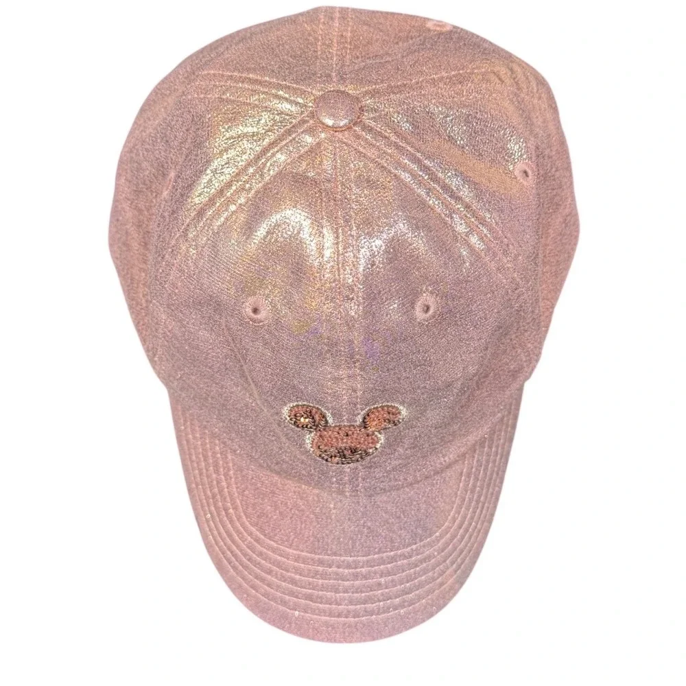Disney Baseball Cap Rose Gold Metallic Mickey Mouse Sequin Hat